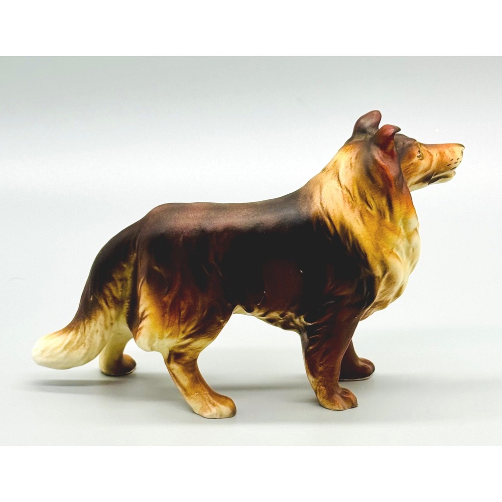 Collie Rough Coat Mother and Puppy Set Dog Figurine Brown Ceramic Japan - Picture 5 of 16